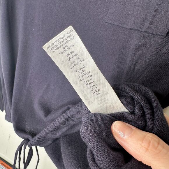 French Connection Drawstring Hem Silk Blend Long Sleeve VNeck Navy Sweater L - Picture 10 of 13